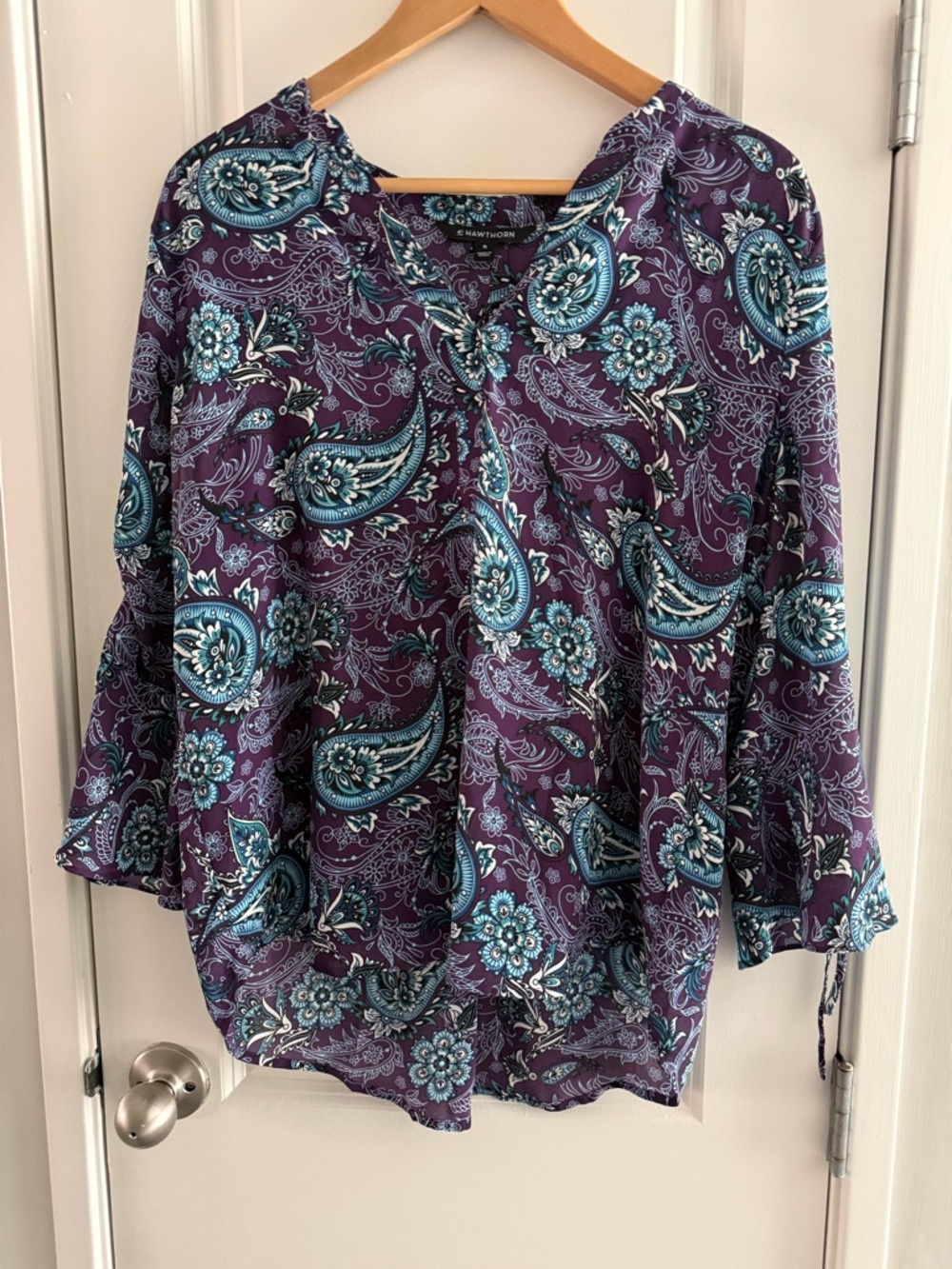 41 Hawthorn Purple Paisley Blouse with Teal Accents Officewear Workwear Spring